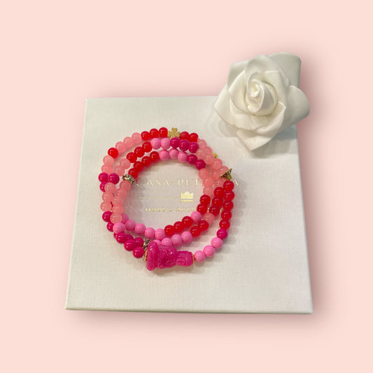 Boho Armband Wickelarmband PINK LOVE aus pinkenen Perlen mit einer Buddha Perle