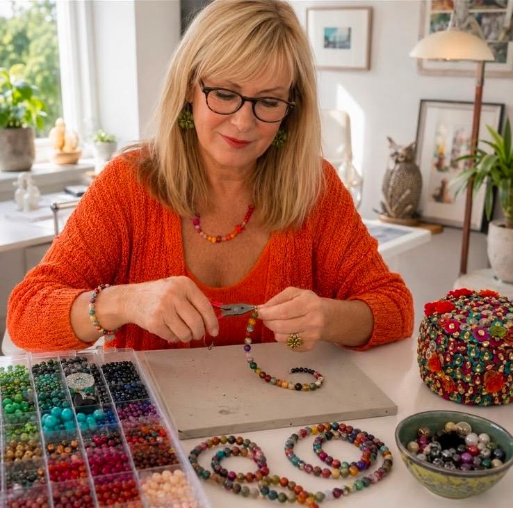 Petra im Atelier beim Anfertigen von Schmuck